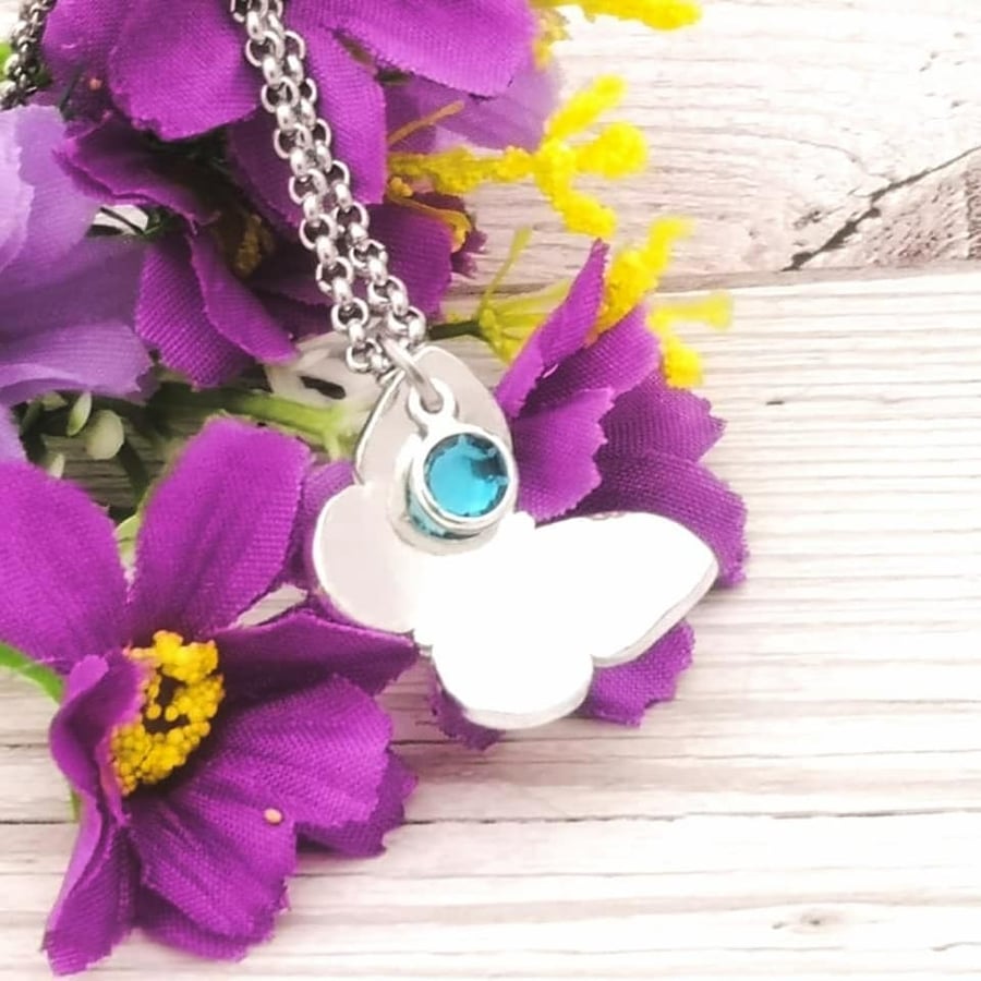 Butterfly Necklace - Birthstone Necklace - Personalised Gift For Her