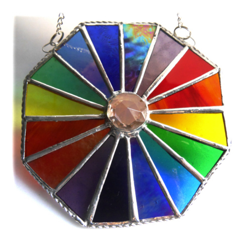 Rainbow Crystal Octagon Suncatcher Stained Glass Handmade 007