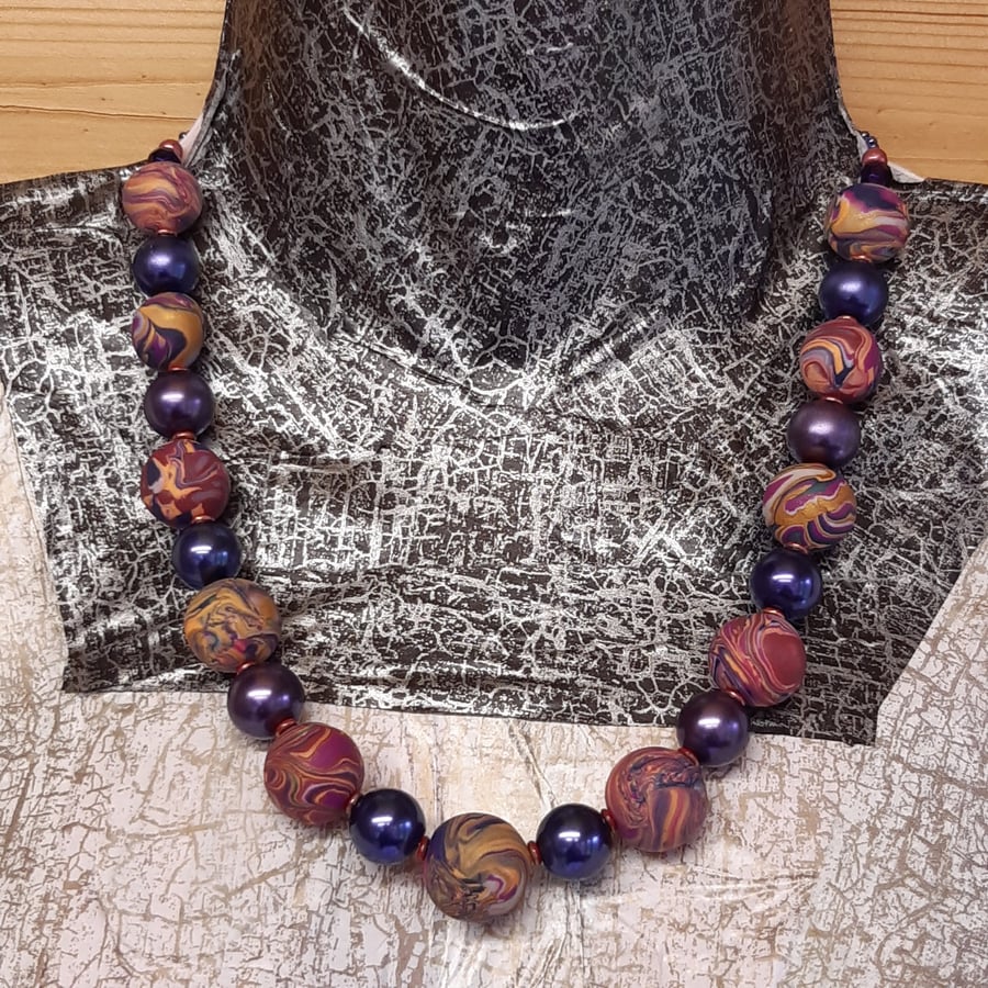 Pretty multicoloured polymer clay necklace