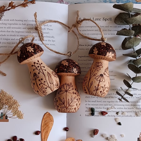 Large Wooden Pyrography Mushroom Folksy