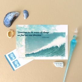 Inspirational quote blank greeting card notelet waves of change plastic free