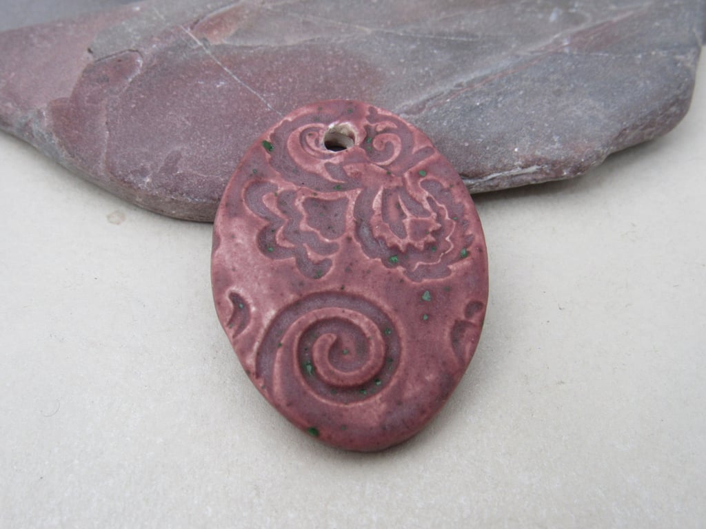 Large Damson Purple Brocade Ceramic Pendant