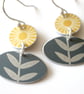 Flower earrings in yellow and grey - Image 4