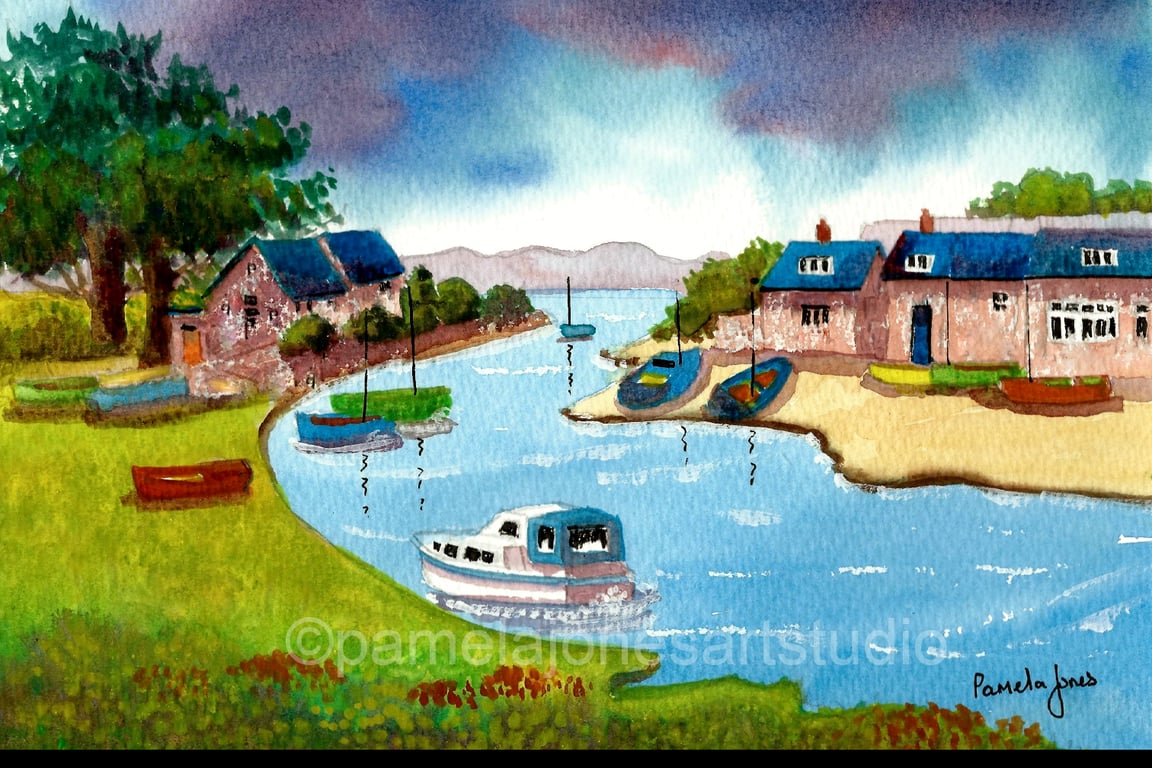 Abersoch, Llyn Peninsula, North Wales, Watercolour Print in 14 x 11'' Mount