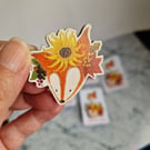 Sunflower Fox - Wooden pin badge