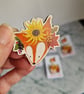 Wooden pin badge Brooch - Sunflower Fox designed by Jackie Reynolds - Image 2