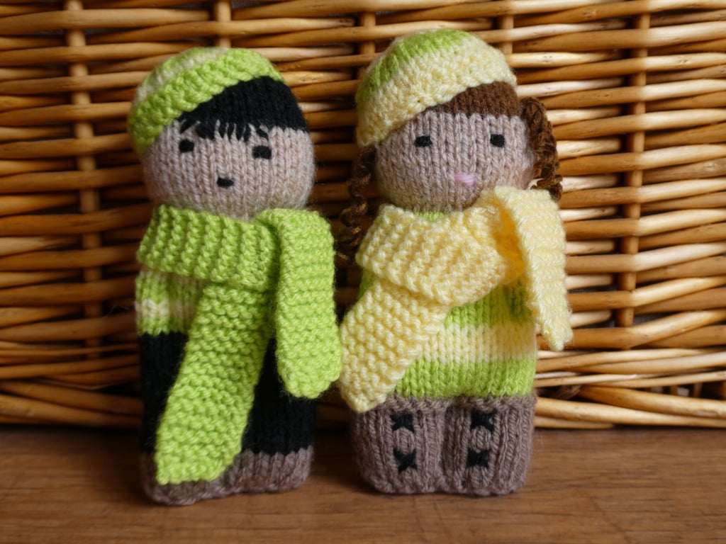 Handmade knitted pair of pocket dolls - children