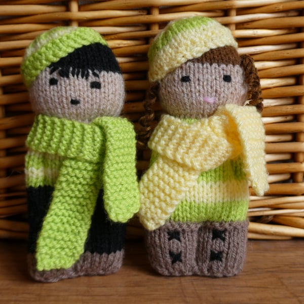Handmade knitted pair of pocket dolls - children