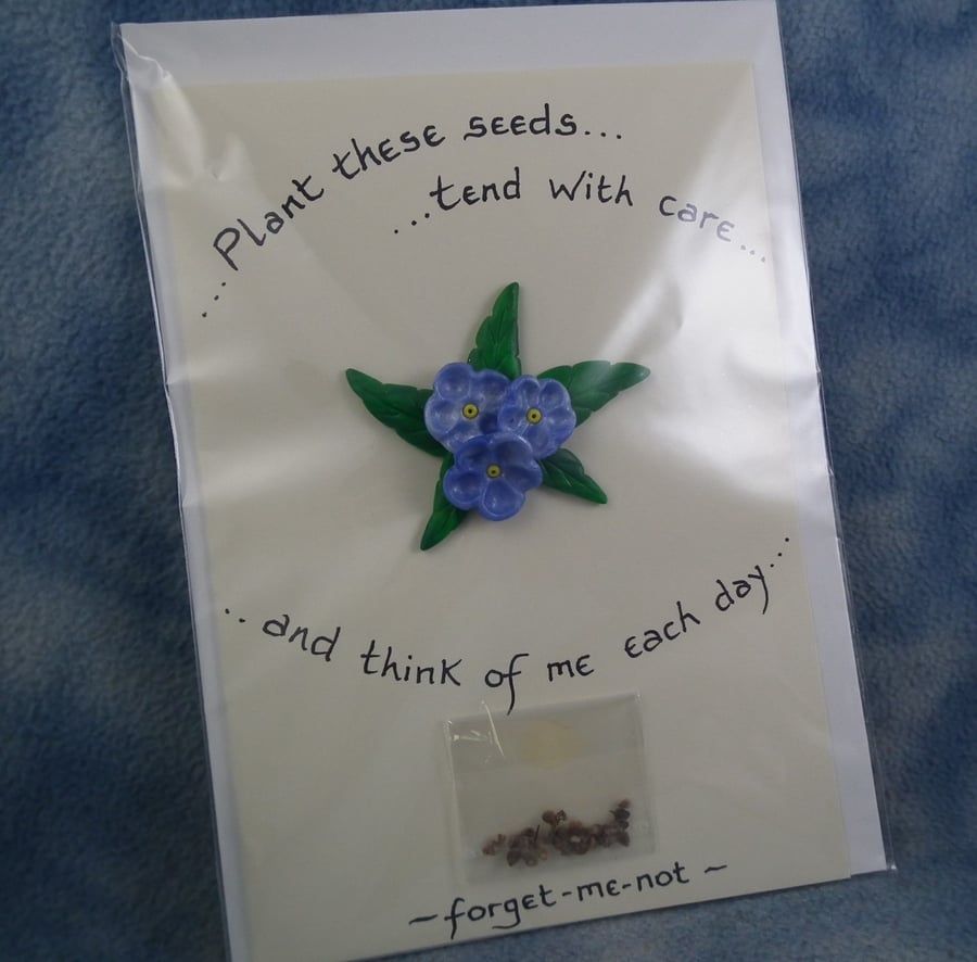 Spring Sale ... Handcrafted forget-me-not card by Ann Galvin A5 5"x7"