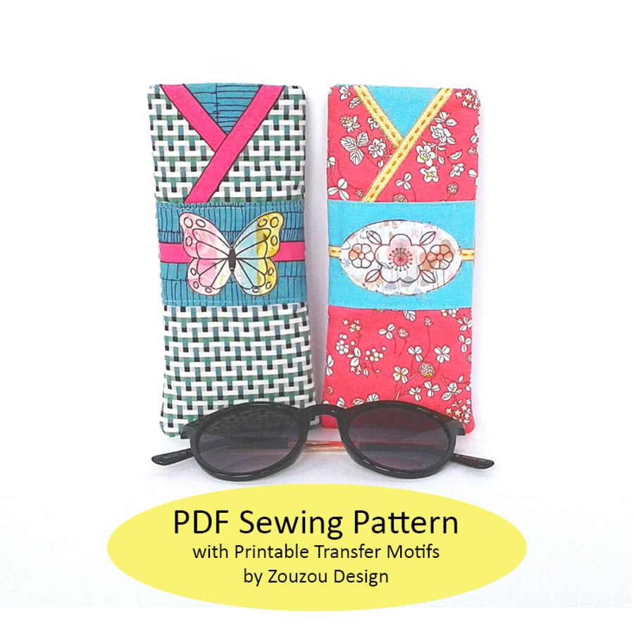 PDF Kimono Glasses Case Sewing Pattern with Printable Transfer Motifs