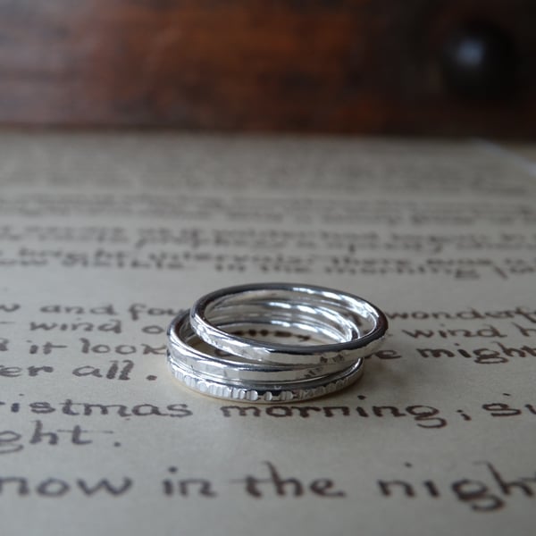 Silver stacking rings - hammered silver rings - recycled sterling silver 
