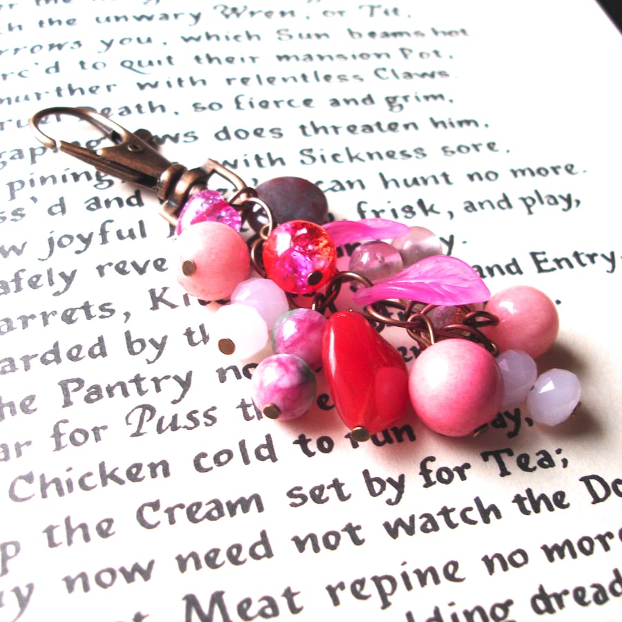 Bag Charm with Pink Bead Cluster