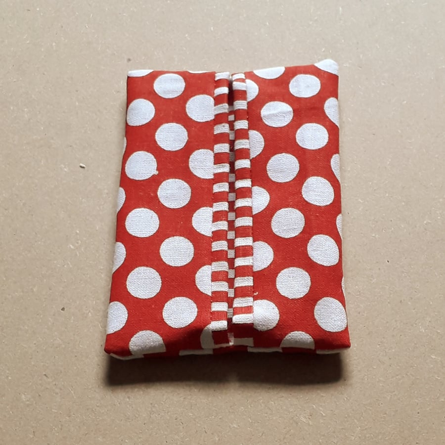 Pocket or Handbag Tissue Pack Holder Red and White Fabric Large Spots & Stripes