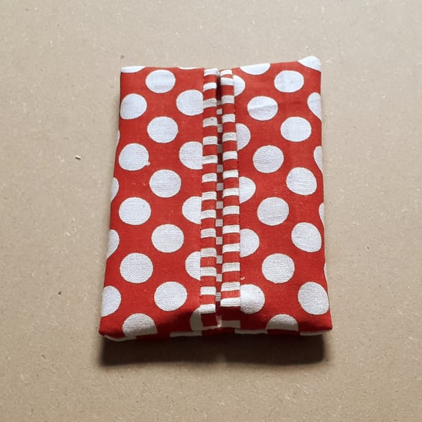 Pocket or Handbag Tissue Pack Holder Red and White Fabric Large Spots & Stripes