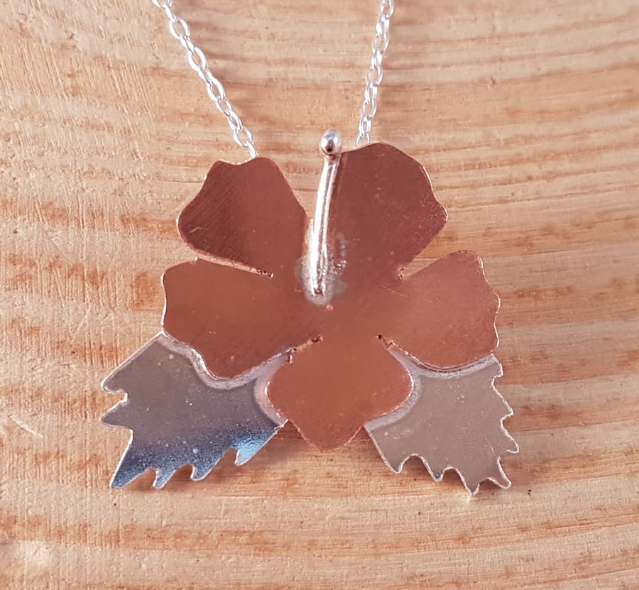 Sterling Silver and Copper Open Flower Necklace