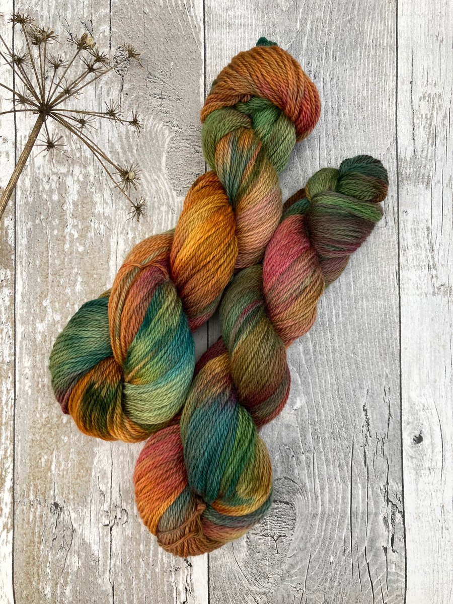 Hand dyed knitting yarn DK Falkland Copper Feather