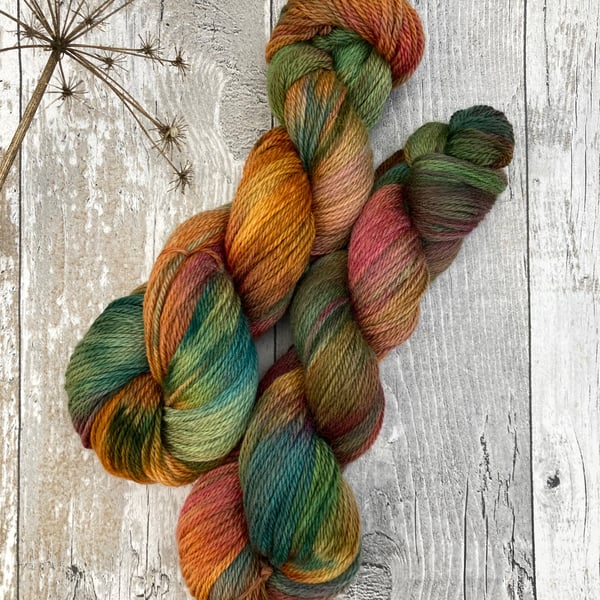 Hand dyed knitting yarn DK Falkland Copper Feather