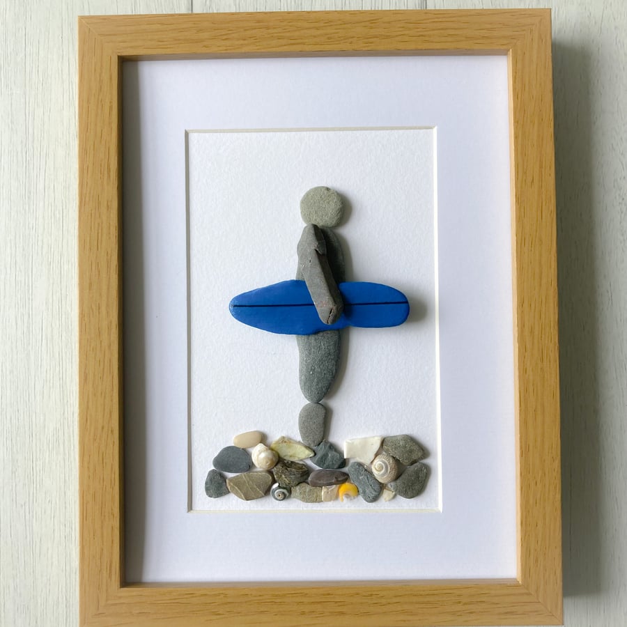 CLEARANCE surfer pebble art made in Cornwall 