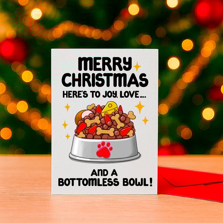 Merry Christmas Bottomless Bowl Dog Card – Festive Treats Design