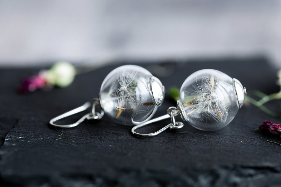 Dandelion Earrings Fairy Earrings Dandelion Wish Earrings Silver Earrings Botani