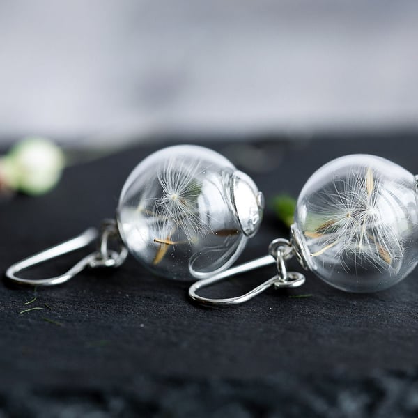 Dandelion Earrings Fairy Earrings Dandelion Wish Earrings Silver Earrings Botani