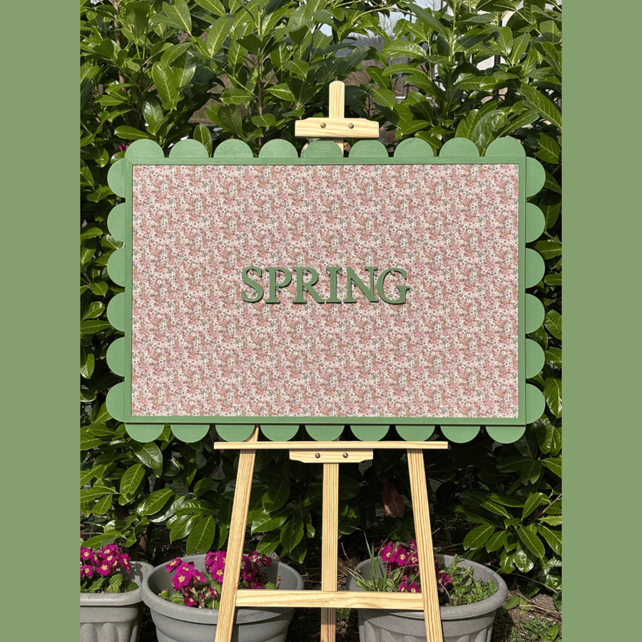 The Spring Large Noticeboard – Green Scalloped Handmade Fabric Pin Board