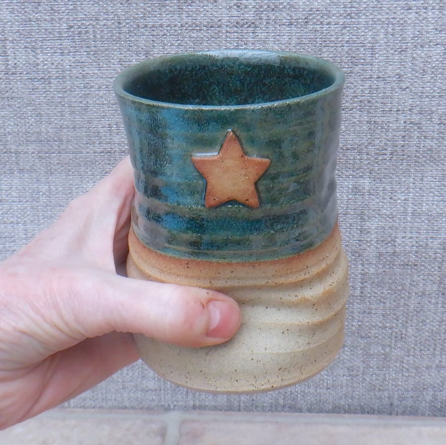 Water or juice beaker, beer tumbler cup hand thrown stoneware pottery star