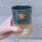 Water or juice beaker, beer tumbler cup hand thrown stoneware pottery star