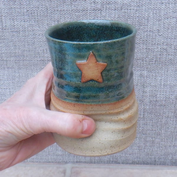 Water or juice beaker, beer tumbler cup hand thrown stoneware pottery star