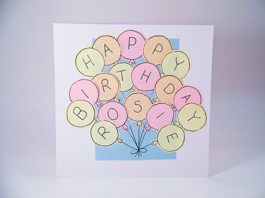 Greeting Card - Personalised Happy Birthday Balloons Handmade Card