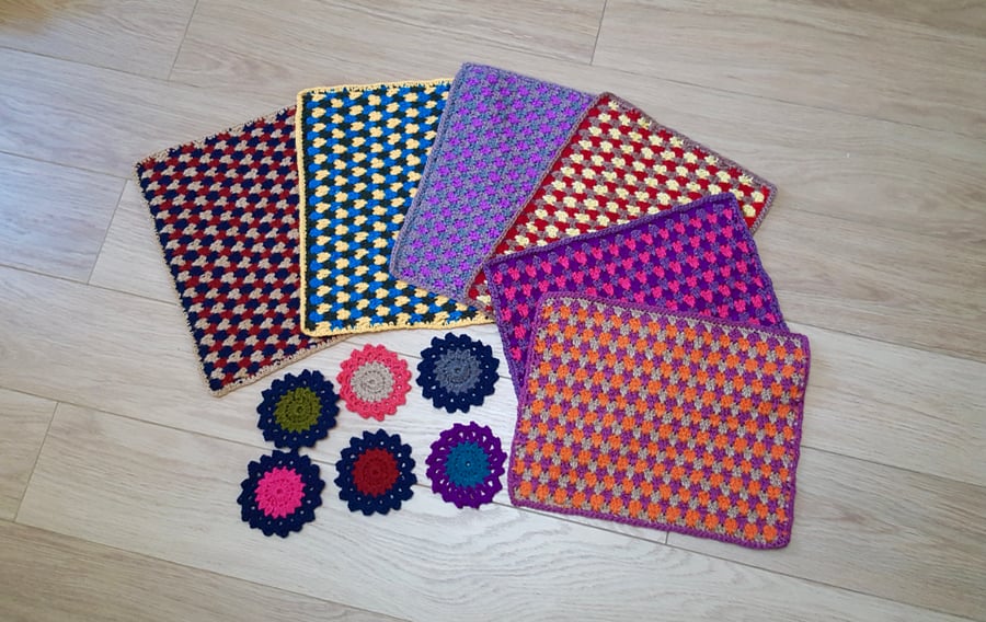Set of 6 table mats and coasters. Perfect for dinner table decor.
