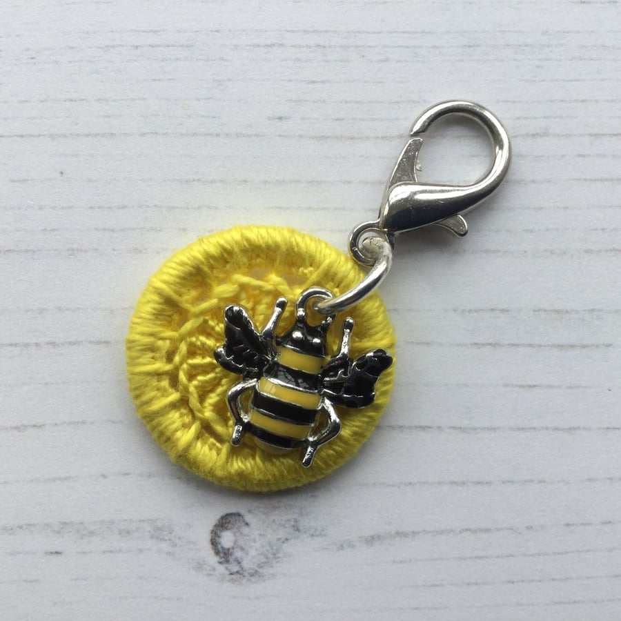 Bag Charm with a Yellow Dorset Button and Bumble Bee