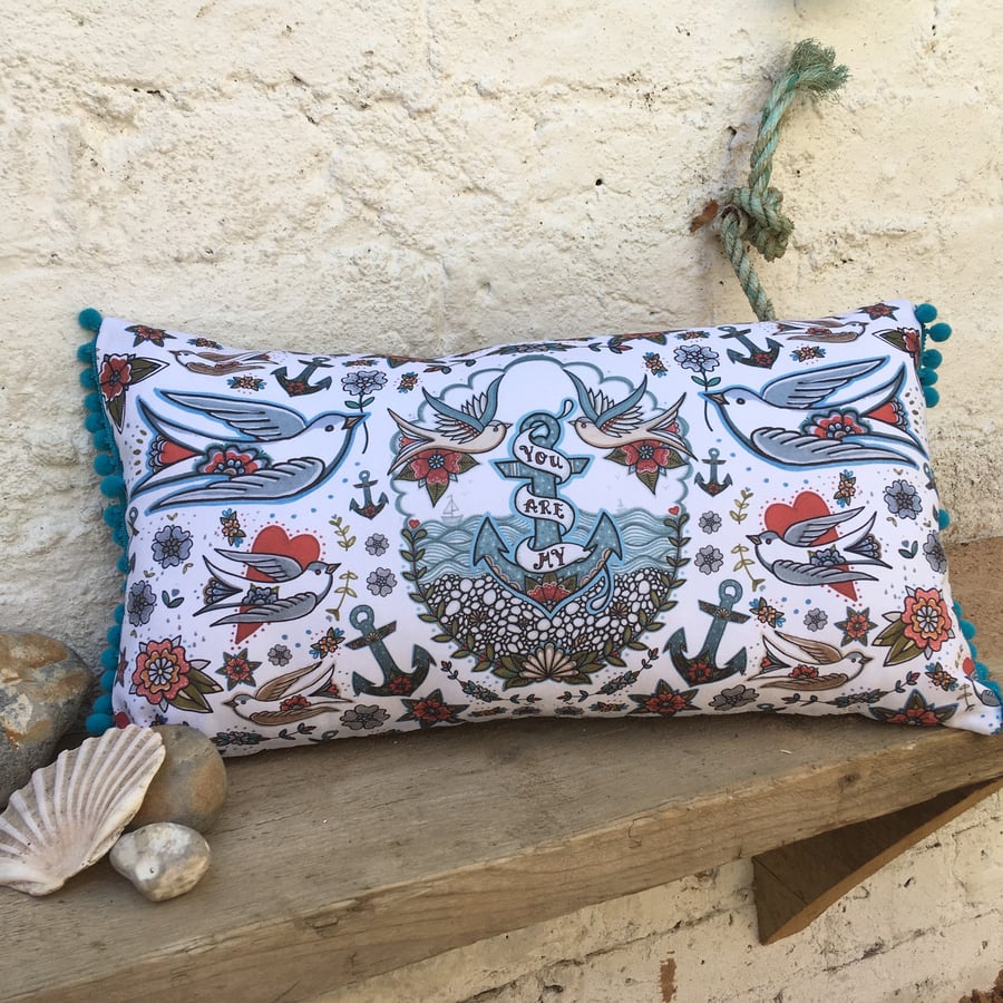 You Are My Anchor Cushion, Nautical Tattoo Sailor Style Flash Throw Cushion