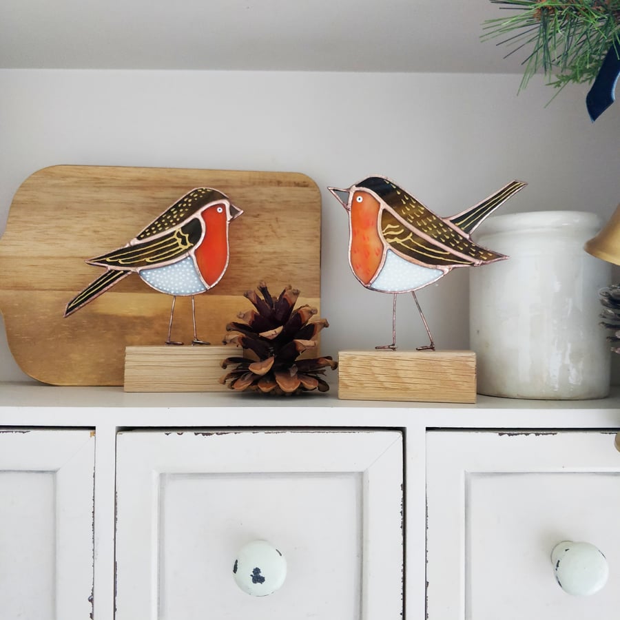 Copper Robin Glass Sculpture 