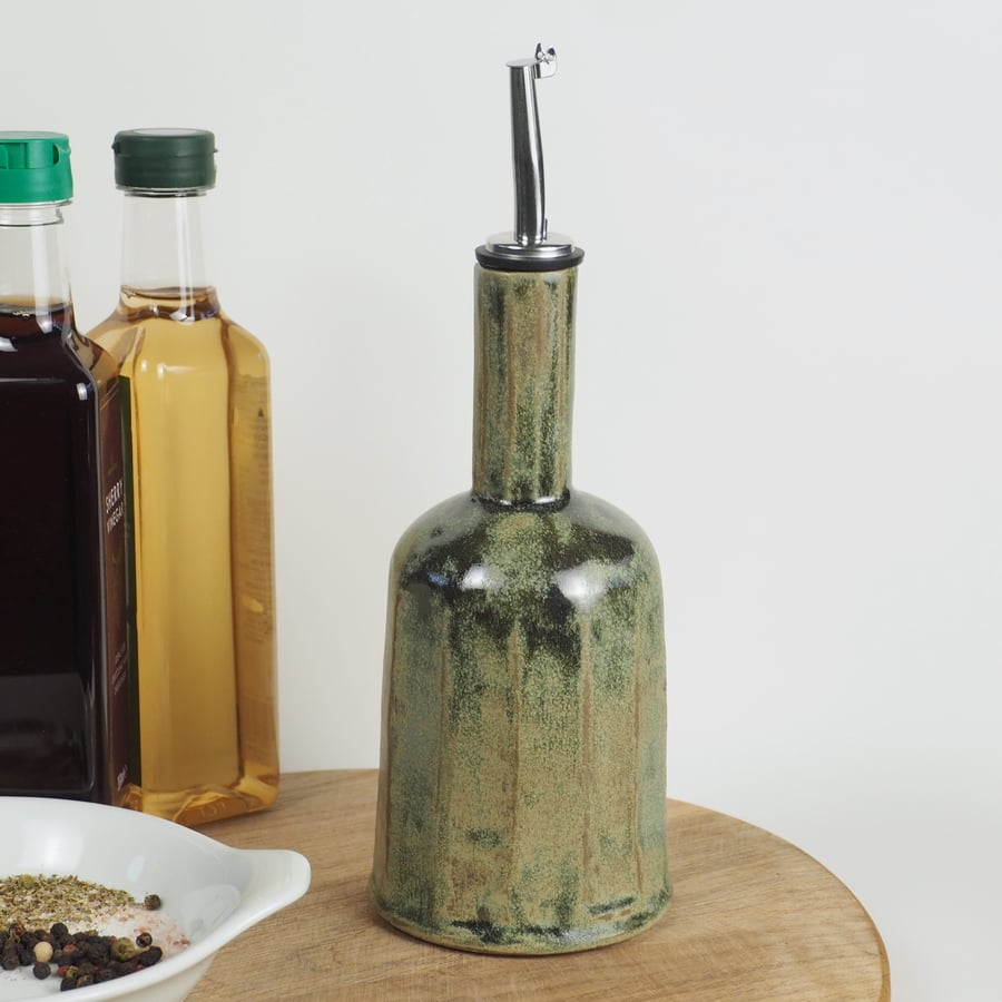 Pouring Bottle or Oil Pourer - Dark Green mottled
