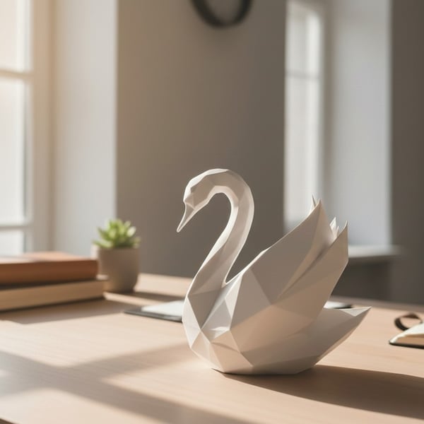 Geometric Swan Sculpture - 3D Printed Swan Décor - Modern Minimalist Ornament