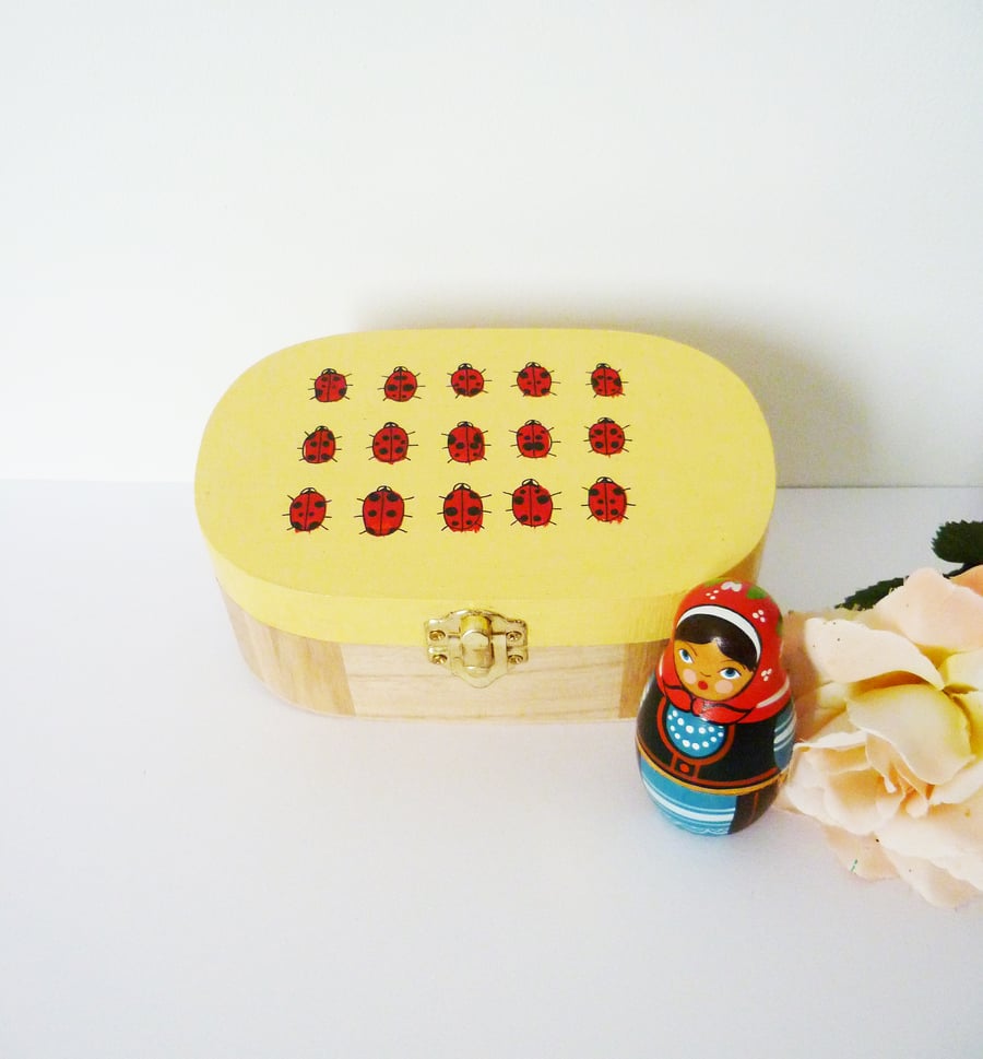 Free Postage - Ladybird Painted Wooden Box