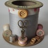 Land of Pink and Grey Cotton Reel Style Storage Pot