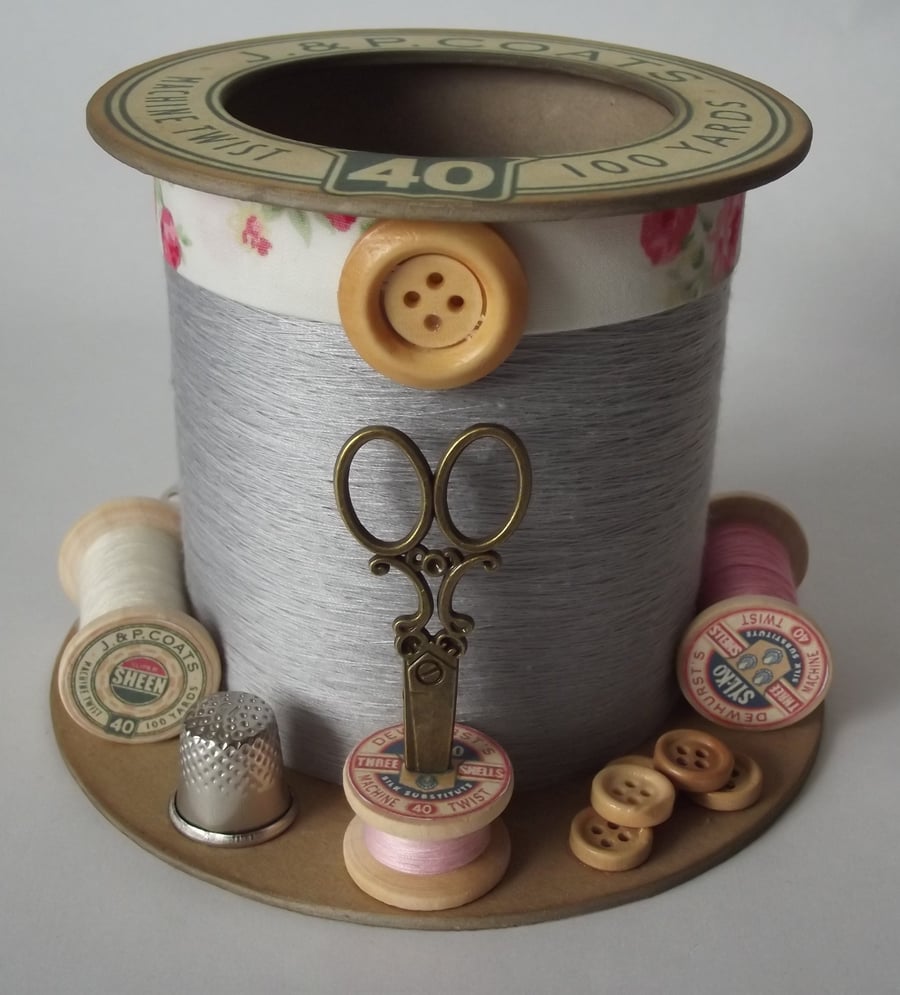 Land of Pink and Grey Cotton Reel Style Storage Pot