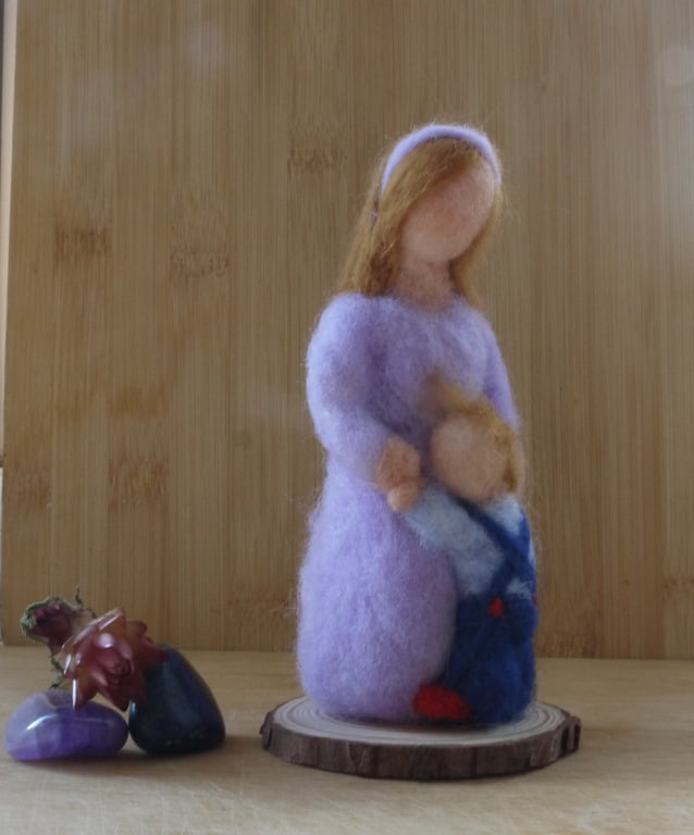 Handmade needle felted Mum with little boy figure