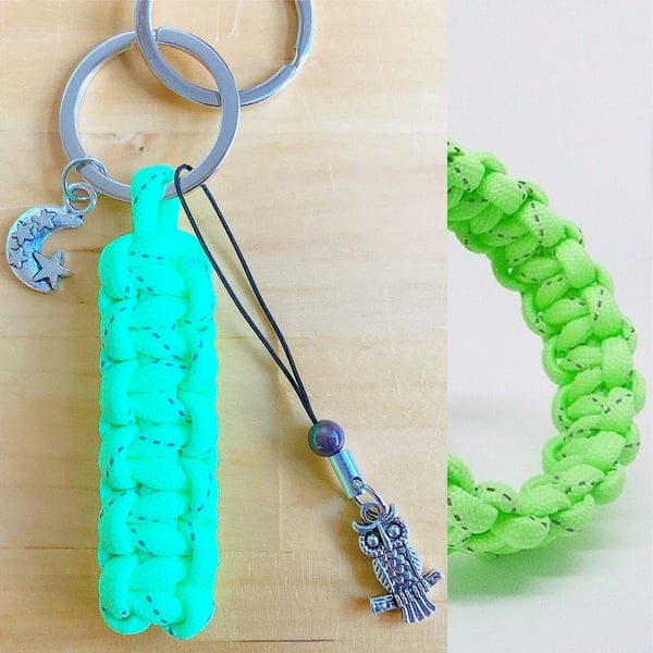 Glow In The Dark Keyring. Paracord Keyring. Owl Keyring. Moon Keyring. Charms.