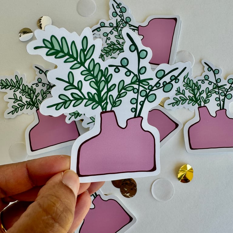 Sticker Floral Pink Vase Matt Vinyl Waterproof