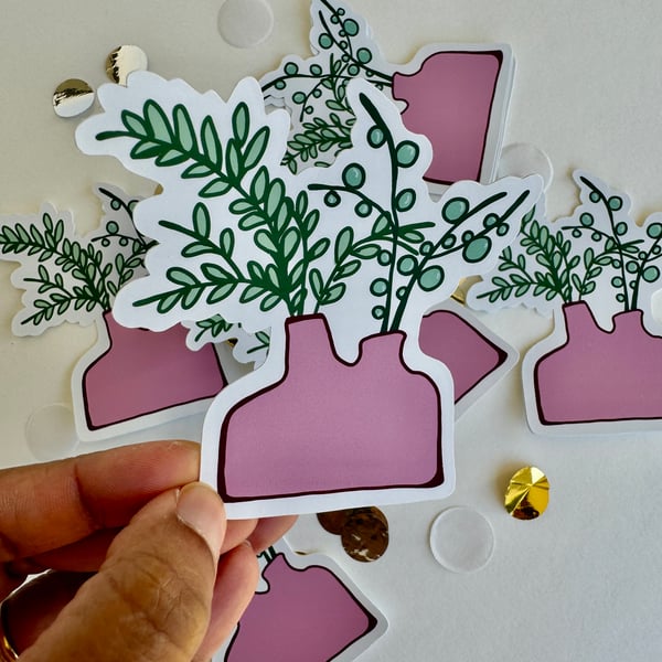 Sticker Floral Pink Vase Matt Vinyl Waterproof