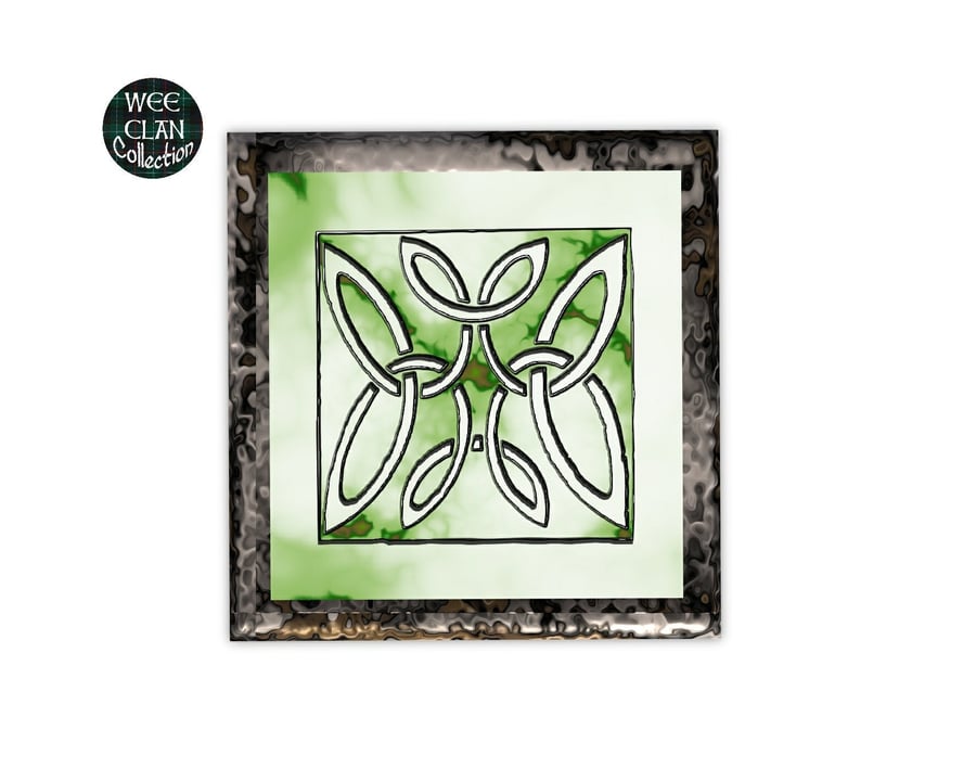Celtic inspired green leaf knots square bronze frame Vinyl Sticker on Phone, Lap