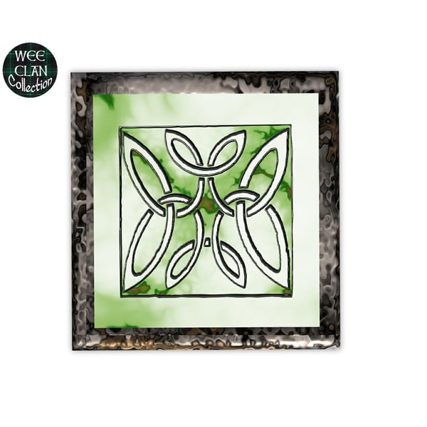 Celtic inspired green leaf knots square bronze frame Vinyl Sticker on Phone, Lap