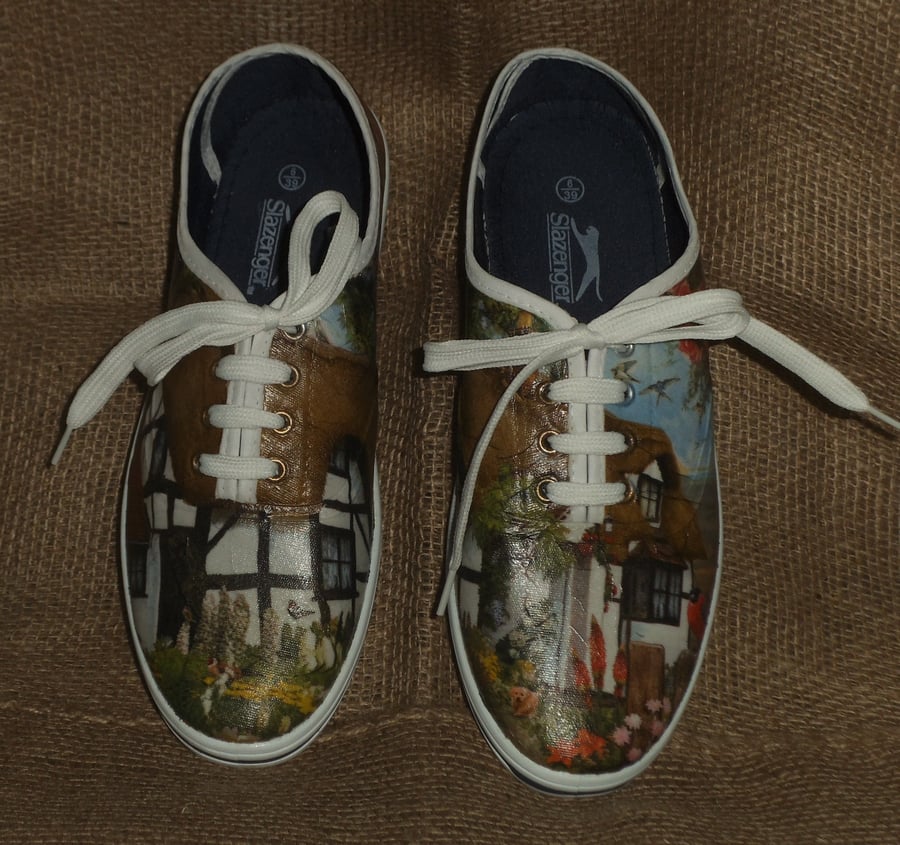 Decorated Shoes MADE TO ORDER Country Cottage Unique Summer Canvas Sizes 3 to 9 