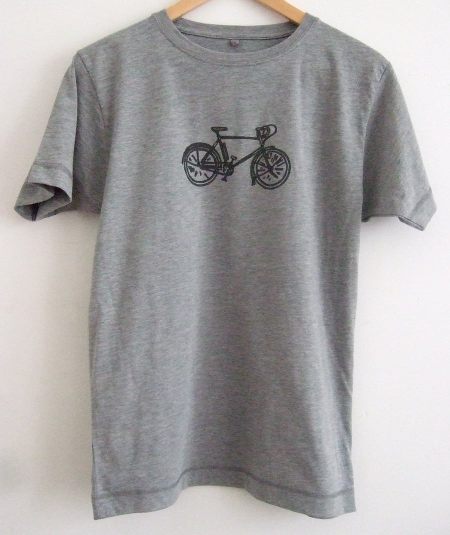 Racing bike Mens printed grey ethical T shirt 