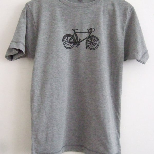 Racing bike Mens printed grey ethical T shirt 