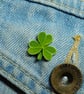 Irish Shamrock Pin, Handmade Wooden Clover Brooch, Lucky Gift - Image 2