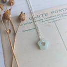 Carved Green Jade Flower necklace - gem on silver - charm jewellery